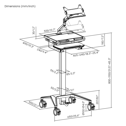 Gas-Lift Medical Cart with Laptop Holder MED01-4  Enhance healthcare space to promote serviceabliity and effciency from china(chinese)