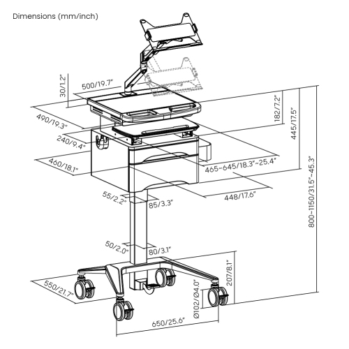 Gas-Lift Medical Cart with Laptop Holder and Drawer MED03-4 Enhance healthcare space to promote serviceabliity and effciency from china(chinese)