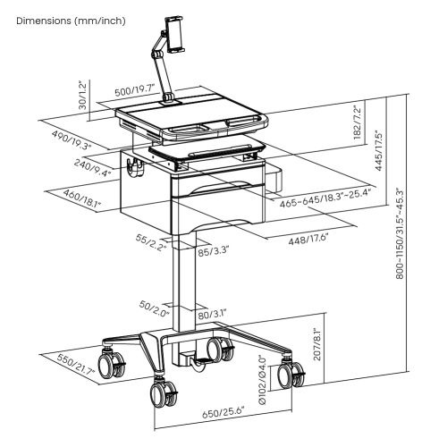 Gas-Lift Medical Cart with Tablet Holder and Drawer MED03-5 Enhance healthcare space to promote serviceabliity and effciency from china(chinese)