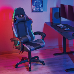Premium RGB Light PVC Gaming Chair with Headrest and Lumbar Support