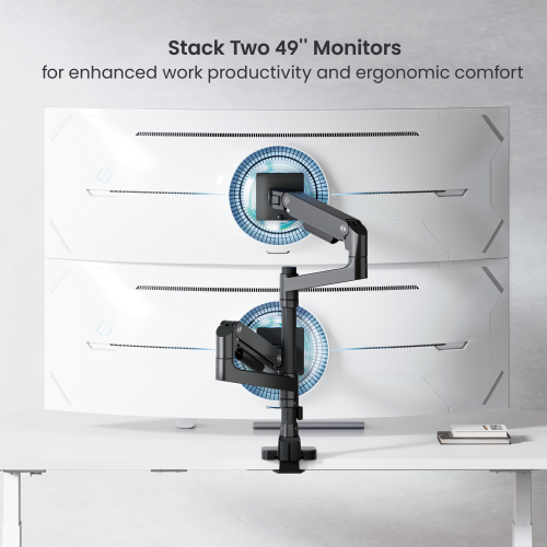 Noteworthy Pole-Mounted Heavy-Duty Gas Spring Dual Monitor Arm LDT81-C024P Supports monitors up to 49’’ or weights ups to 20kg (44lbs) from china(chinese)