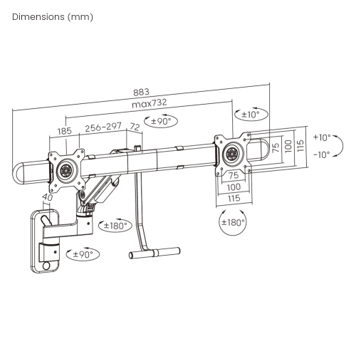 Noteworthy Wall-Mounted Gas Spring Dual Monitor Arm LDA81-2112 Fits two 17’’~32’’ monitors from china(chinese)