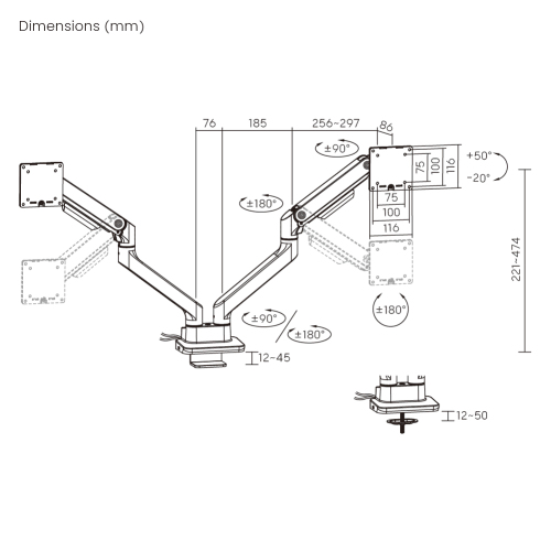 Noteworthy Heavy-Duty Gas Spring Dual Monitor Arm with USB-A/USB-C Ports LDT81-C024UC Supports monitors up to 35’’ or weights ups to 20kg (44lbs) from china(chinese)