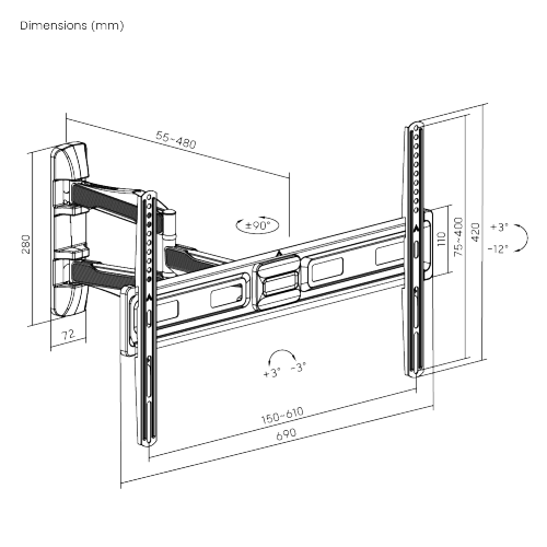 Stylish Full-Motion TV Wall Mount LPA75-463 For most 37"-70” TVs up to 35kg/77lbs from china(chinese)