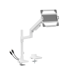 Pole-Mounted Heavy-Duty Gas Spring Monitor Arm with Laptop Holder and USB-A/USB-C Ports