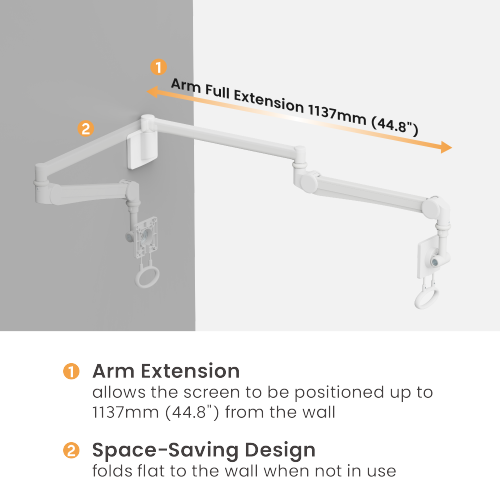 Medical Wall-Mounted Monitor Arm MED04-1 Full Motion Adjustments丨 Space-Saving Design from china(chinese)