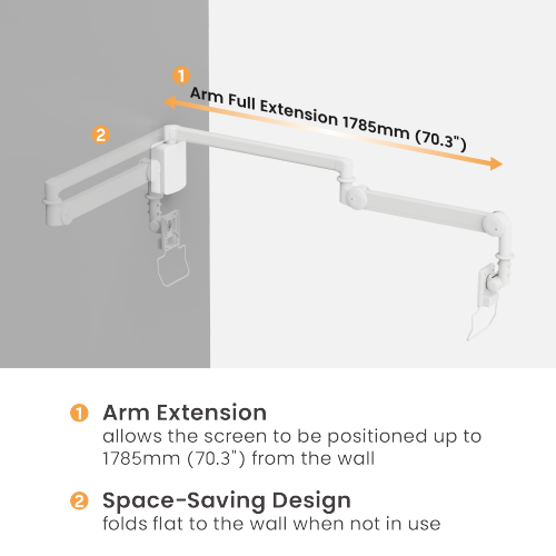 Medical Wall-Mounted Monitor Arm MED04-2 Full Motion Adjustments丨 Space-Saving Design from china(chinese)
