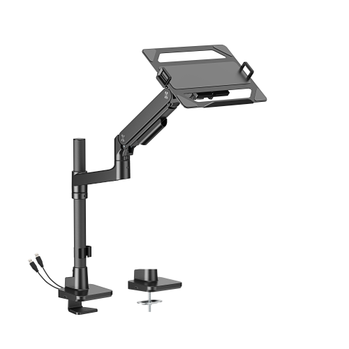Pole-Mounted Heavy-Duty Gas Spring Monitor Arm with Laptop Holder and USB-A/USB-C Ports LDT81-C012UCP-ML Work as a monitor arm or laptop holder from china(chinese)