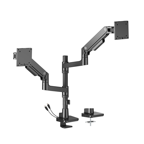 Noteworthy Pole-Mounted Heavy-Duty Gas Spring Dual Monitor Arm with USB-A/USB-C Ports LDT81-C024UCP Supports monitors up to 49’’ or weights ups to 20kg (44lbs) from china(chinese)