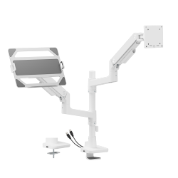 Noteworthy Pole-Mounted Heavy-Duty Gas Spring Dual Monitor Arm with Laptop Holder and USB-A/USB-C Ports