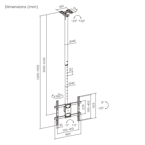 Cost-Effective Single Screen Heavy-Duty TV Ceiling Mount (Long) PLB-CE1544L For most 32"-75" TVs from china(chinese)