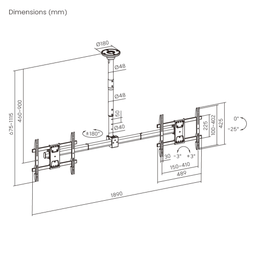 Side-by-Side Dual Screen Heavy-Duty TV Ceiling Mount (Short) PLB-CE1544SS For most 34"-60" TVs from china(chinese)