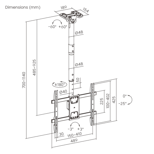 Cost-Effective Single Screen Heavy-Duty TV Ceiling Mount (Short) PLB-CE1544S For most 32"-75" TVs from china(chinese)