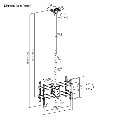 Back-to-Back Dual Screen Heavy-Duty TV Ceiling Mount (Long) PLB-CE1546BL For most 43"-86" TVs from china(chinese)