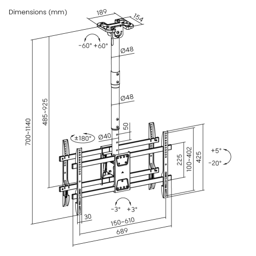 Back-to-Back Dual Screen Heavy-Duty TV Ceiling Mount (Short) PLB-CE1546BS For most 43"-86" TVs from china(chinese)