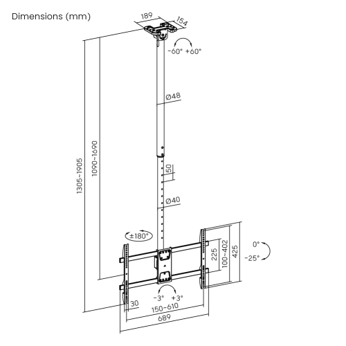 Cost-Effective Single Screen Heavy-Duty TV Ceiling Mount (Long) PLB-CE1546L For most 43"-86" TVs from china(chinese)