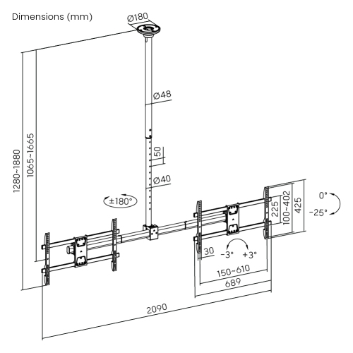 Side-by-Side Dual Screen Heavy-Duty TV Ceiling Mount (Long) PLB-CE1546SL For most 34"-60" TVs from china(chinese)