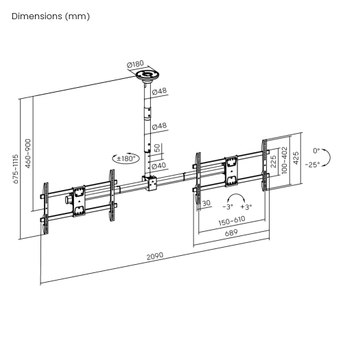 Side-by-Side Dual Screen Heavy-Duty TV Ceiling Mount (Short) PLB-CE1546SS For most 34"-60" TVs from china(chinese)
