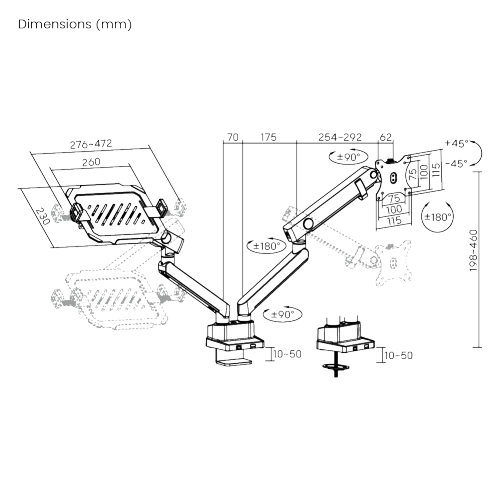 Heavy-Duty Mechanical Spring Monitor Arm with Laptop Tray LDT84-C024ML For most 17"-35" Monitors and 12"-17" Laptops from china(chinese)
