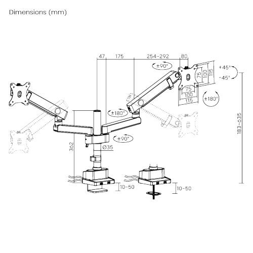 Dual Screen Pole-Mounted Heavy-Duty Mechanical Spring Monitor Arm with USB Ports LDT84-C024UCP For most 17"-35" Monitors from china(chinese)
