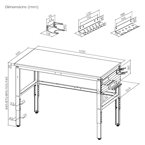 Height Adjustable Workbench with 1200mm Finger Joint Board Surface WKB04-T120-SD With an impressive load capacity of 500kg (1100lbs), it offers a robust and steady workspace from china(chinese)