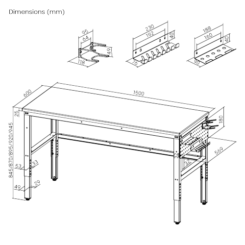 Height Adjustable Workbench with 1500mm Finger Joint Board Surface  WKB04-T150-SD  With an impressive load capacity of 500kg (1100lbs), it offers a robust and steady workspace from china(chinese)