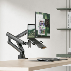 Pole-Mounted Heavy-Duty Mechanical Spring Monitor Arm with Laptop Tray