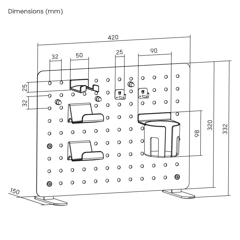 Desk-Placement Pegboard with Storage Kits