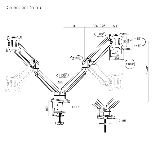 Premium Dual Monitors Aluminum Gas Spring Monitor Arm LDT26-C024 Adjust and Position Your Monitor - Perfect for Smaller Desktop from china(chinese)