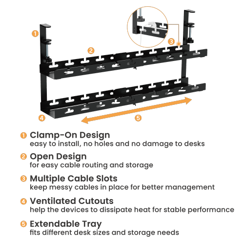 Extendable 2-Layer Clamp-On Under-Desk Cable Management Tray CC11-10-2D  from china(chinese)