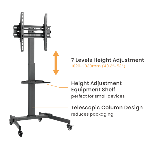 Compact Height Adjustable Steel TV Cart (1020-1320mm/40.2”~52”) FS22-44TW For most 32”~55” TVs up to 35kg/77lbs from china(chinese)