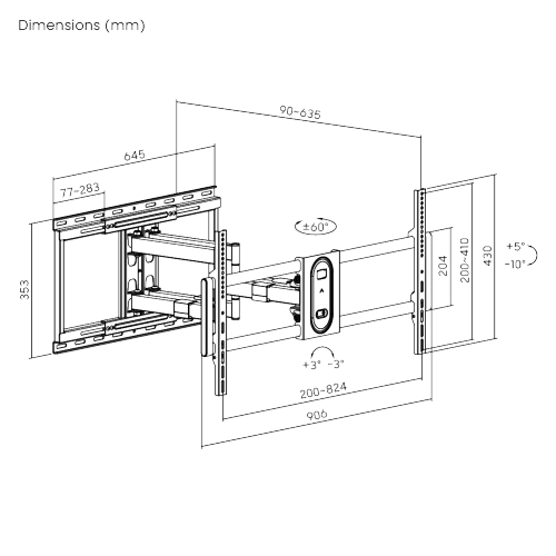 Heavy-Duty Full-Motion TV Wall Mount with Lateral Shift Wall Plate LPA80-486A For Double Stud (600mm) & Solid Wall from china(chinese)