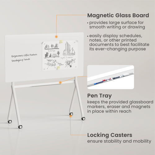 Single-Sided Mobile Magnetic Glass Whiteboard WB14-01 Create an Active Collaboration Work Environment from china(chinese)