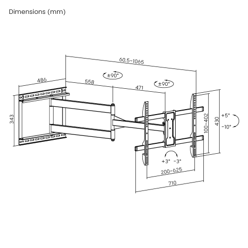 Extra Long Arm Full-Motion TV Wall Mount LPA84-463XL for most 43"-80" TVs from china(chinese)