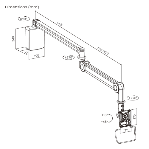 Medical Wall-Mounted Monitor Arm MED04-2 Full Motion Adjustments丨 Space-Saving Design from china(chinese)