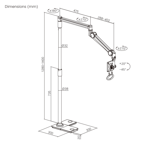 Height Adjustable Medical Monitor Floor Stand MED04-3 Full Motion Adjustments丨 Space-Saving Design from china(chinese)