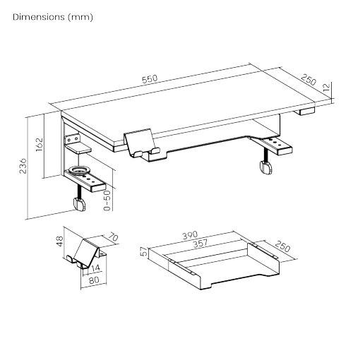 Large Size Versatile Desktop Riser with Storage Box & Holder STB-173-06 Allows Side Clamp, Top Clamp, and Freestanding   from china(chinese)