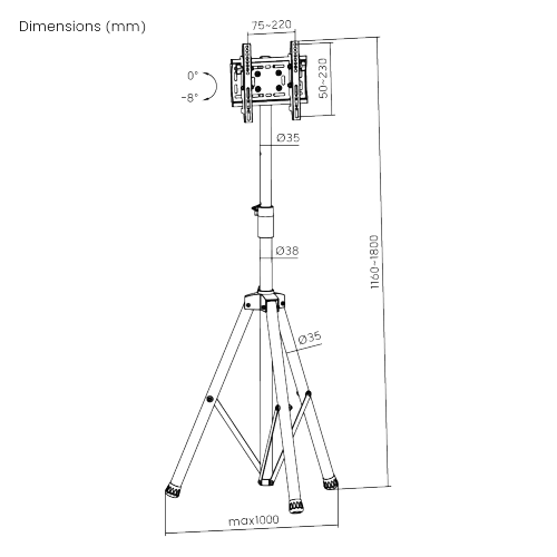 SOPORTE INCLINABLE PARA TV CON TRÍPODE PORTÁTIL FS08-22T Para la mayoría de los monitores LCD de 23"-42" from china(chinese)