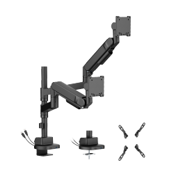 Future-Proof Heavy-Duty Pole-Mounted Gas Spring Dual Monitor Arm with USB-A/USB-C Ports