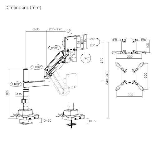 Titan Heavy-Duty Pole-Mounted Gas Spring Monitor Arm with USB-A and USB-C Ports LDT87-C012UCP For most 24"-57" Monitors from china(chinese)