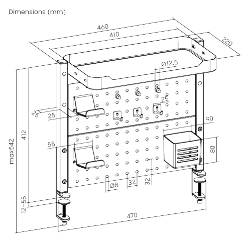 Clamp-On Organizer Shelf with Pegboard Kits DET06-02 Maximize Your Space: On-Desk & Under-Desk Installation from china(chinese)