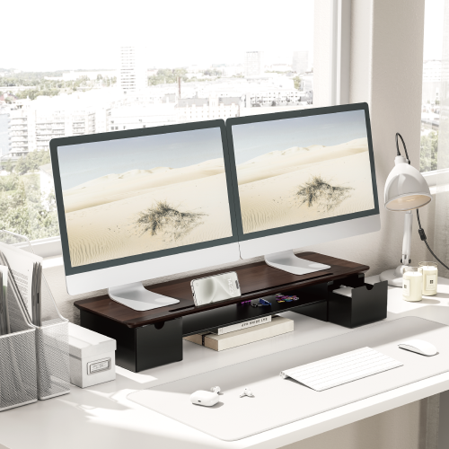 Heavy-Duty Monitor Riser with Drawers & Keyboard Tray STB30-02 For up to dual screens from china(chinese)