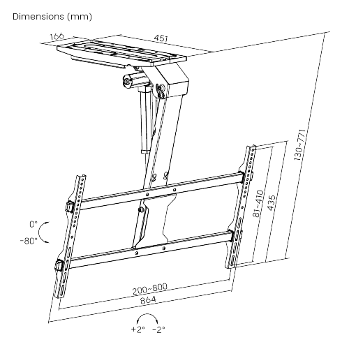 Large Smart Electric TV Ceiling Mount for Flat & Pitched Ceilings PLB-M0748 Fits TV sizes up to 86" & moves quietly with a premium motor and electric push rod from china(chinese)