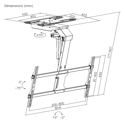 Large Smart Electric TV Ceiling Mount with Swivel Design & Double Stud Installation Option PLB-M0748DS  Fits TV sizes up to 86" & collision avoidance system available from china(chinese)