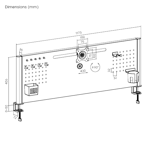 Clamp-On Desk Pegboard Shelf with Adjustable VESA Plate (For ≥1200mm Desktops)  STB25-01  from china(chinese)