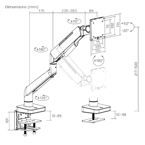 Heavy-Duty Gaming Monitor Arm LDT85-C012 For 17"-49" monitors, like the Samsung Odyssey G9 ultra-wide curved monitor from china(chinese)