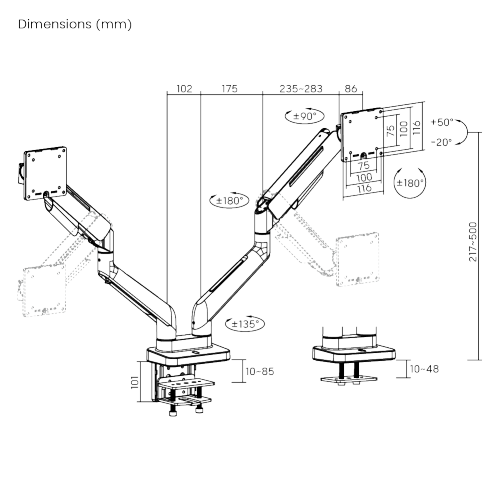 Heavy-Duty Gaming Monitor Arm For Dual Monitors LDT85-C024 For most 17"-35" flat/curved monitors from china(chinese)
