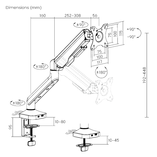 FlexPrecision Cost-Effective Gas Spring Monitor Arm with USB Ports LDT94-C012UC Elegance meets affordability: for monitors up to 12kg (26.4lbs). from china(chinese)