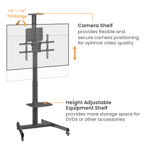 Telescope Height-Adjustable Steel TV Cart with Quick-Release Spring Lock TTV17-46TW For most 37"-70" Displays from china(chinese)