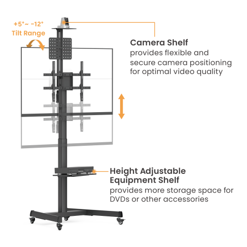 Telescope Height-Adjustable Steel TV Cart with Crank Handle TTV17H-46TW For most 37"-70" Displays from china(chinese)